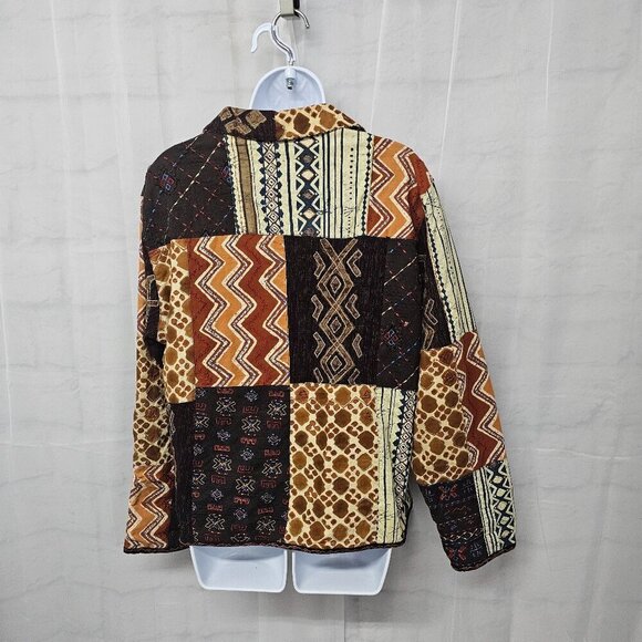 Chico's Brown Patchwork Embroidered Boho Hippie Retro Jacket 2 (L) - Picture 7 of 12